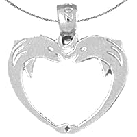Gold Dolphin Heart Necklace | 14K White Gold Dolphin Heart Pendant with 16