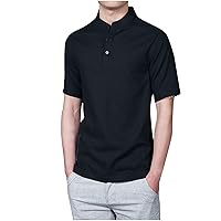 Men's Mock Neck Henley Shirts Solid Short Sleeve Lightweight T Shirt Casual Summer Tshirt Fashion Slim Button Tees Tops