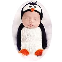 Newborn Baby Photography Props Outfits Knitted Crochet Photoshoot Props Cute Penguin Hat Sleeping Bag Boys Girls Baby Photo Props