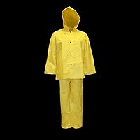 Cordova R8023FRM Defiance FR .28 MM PVC/Nylon/PVC, Yellow 3-Piece Rain Suit, Limited Flame Resistant, Bib Pants With Suspenders, Detachable Hood, Medium