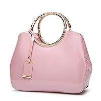 Women Handbags Patent Leather Shiny Women Bags Bridal Wedding Bag Handbag Women One Shoulder Messenger Bag Suitable for Weekend Scenario(Color: Pink, Size: 28x10.5x22cm)