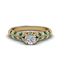 Choose Your Gemstone High Setting Vintage Diamond CZ Ring yellow gold plated Round Shape Milgrain Engagement Rings Minimal Modern Design Birthday Gift Wedding Gift US Size 4 to 12