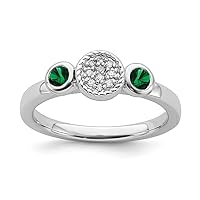 925 Sterling Silver Bezel Polished Prong set Db Round Cr. Emerald and Dia. Ring Jewelry for Women - Ring Size Options: 10 5 6 7 8 9