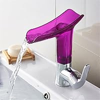 Basin Faucets，Basin Mixer Tap Basin Faucet,Hot/Cold for Bathroom Transparent Waterfall Kitchen Facucet for Bathroom Kitchen/Purple