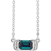 14k White Gold Emerald Lab Created Alexandrite 6x4mm 0.02 Carat Natural Diamond I1 G h 16 Inch Poli Jewelry for Women