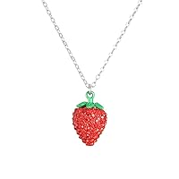 Cute Fruit Rhinestone Strawberry Pendant Necklace For Women Girls Children Birthday Gifts