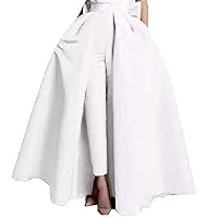 Women's Satin Detachable Train Skirt Prom Party Floor Length Overskirt with Bowknot