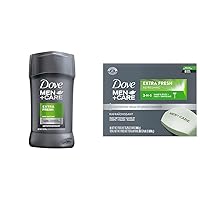 Dove Men + Care Extra Fresh Antiperspirant Deodorant Twin Pack, 72hr Sweat & Odor Protection & 3 in 1 Bar Cleanser for Body, Face, and Shaving Extra Fresh Body and Facial Cleanser