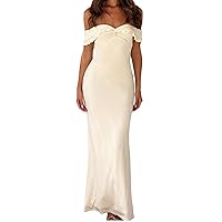 Women's Off-The-Shoulder Long Dress Summer High Waist Slim Maxi Dress Sleeveless Evening Gown Formal Dresses(Large,White)