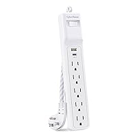 CyberPower P504UC Surge Protector, 500J/125V, 15A, 5 Outlets, 2 USB Charging Ports, 4 Foot Cord, White