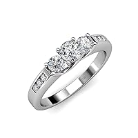 Round Lab Grown Diamond & Natural Diamond with Side Lab Grown Diamond 0.77 ctw 3 Stone Engagement Ring 14K Gold