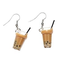 Zonfer 1 Pair Bubble Tea Drop Earrings Personality Resin Milk Tea Drink Earring Jewelry for Girl