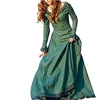 Long Dress Robe Cosplay Clothes Women Lace Trim Sleeve Medieval Noble Party