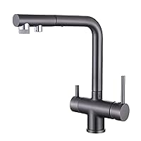 Faucets,3 Way Kitchen Tap with Pull Out Spray Brass Hot and Cold Water Filter Water Multifunction Swivel Kitchen Water Filter Tap/Grey