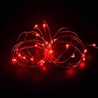 Pack 2 Battery-Operated Mini Led Lights with Timer 6Hours on/18Hours Off for Wedding Party Christmas Lighting Decorations,30 Count LEDs,10Feet Silver Wire (Red Color)
