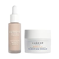 Lumene Skincare Makeup Hybrid Bundle - Includes Invisible Illumination Instant Glow Beauty Serum in Light Shade and Nordic-C Overnight Bright Sleeping Cream - 2-Piece Skincare and Makeup Set