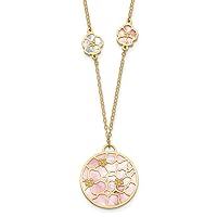 14k PinkGold and White Simulated Mother of Pearl Circle And Flowers Necklace 18 Inch Measures 22.8mm Wide Jewelry for Women