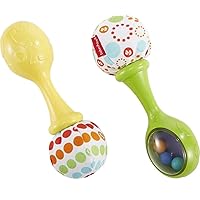 Baby Toys Rattle ‘N Rock Maracas, Set of 2 Soft Musical Instruments for Infants 3+ Months, Green & Yellow