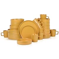 Stone Lain Cleo Stoneware 32-piece Round Dinnerware Set, Yellow,Service For 8,Coupe - Celina