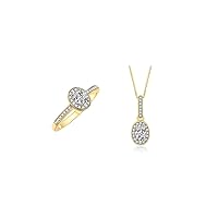 Rylos Women's Yellow Gold Plated Silver Floral Halo Pendant Necklace & Matching Ring. Gemstone & Genuine Diamonds, 18