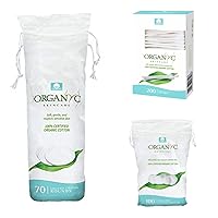 Organyc 100% Organic Cotton Rounds(1 Pack) with Organyc 100% Certified Organic Cotton Swabs(1 Pack) and Organyc 100% Organic Cotton Balls (1 Pack) for Sensitive Skin