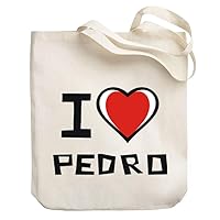 I love Pedro Bicolor Heart Canvas Tote Bag 10.5