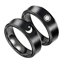 Black Sun and Moon Ring 6MM Stainless Steel Couple Rings for Engagement Wedding Anniversary