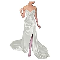 Women's Long Evening Dress for Party V Neck Mermaid Satin White Prom Cocktail Gowns for Teens 4