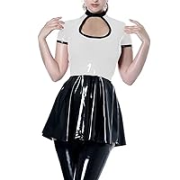 Party Sexy Hollow Short Dress Womens Shiny PVC Leather Short Sleeve Mini Dress Female Wetlook A-line Dress