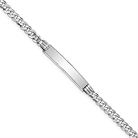 Jewels By Lux Engravable Personalized Custom 14K White Gold Flat Curb Link ID Bracelet For Men or Women Length 7 inches Width 5 mm With Lobster Claw Clasp