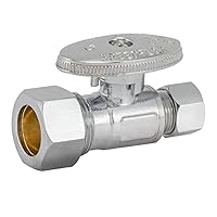 Eastman Quarter-Turn Straight Stop Valve with Brass Ball Mechanism, 5/8 Inch OD Compression Inlet x 3/8 Inch OD Compression Outlet, Chrome Plated, 10756LF