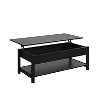 Panana Lift Top Coffee Table with Hidden Compartment & Open Storage Shelf, Lift Tabletop Farmhouse Table Pop Up Table for Living Room,Home Office Reception, (Black)