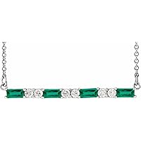 14k White Gold Straight Baguette Lab Created Emerald 4x2mm 0.17 Carat White Diamond I1 G h 16 18 In Jewelry for Women