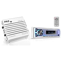 Pyle Hydra Marine Amplifier + Pyle Marine Bluetooth Stereo Radio | 400 Watt 4 Channel Audio Amplifier and 12v Single DIN Style Boat in Dash Radio Receiver System