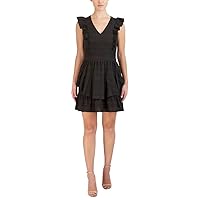 BCBGeneration Women's Fit and Flare Mini Day Dress Flutter Sleeve V Neck Tiered Skirt
