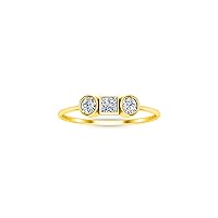 14K Yellow Gold Plated 2.00 Ct Princess & Round Cut Simulated Diamond Three Stone Wedding Engagement Womens & Girls Ring