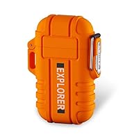 Dual Arc Plasma Electric Rechargeable Flameless Lighter Waterproof Windproof for Camping, Hiking, Skiing, Outdoor Adventure (Orange)