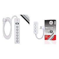 GE 6-Outlet Surge Protector, 10 Ft Extension Cord, White & Pro Mini 3-Outlet Power Strip, 6 Inch Designer Braided Extension Cord, Grounded, Flat Plug, Warranty, UL Listed, White/Gray, 45190