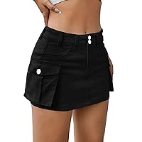 Jean Skirts for Women Denim Cargo Y2K Button Slim Fit High Waisted Denim Short Mini Half Skirt with Pockets