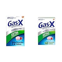 Gas-X Extra Strength Chewable Gas Relief Tablets with Simethicone 125 mg for Bloating Relief, Cherry Flavor - 72 Count & 48 Count