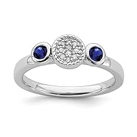 925 Sterling Silver Bezel Polished Prong set Stackable Expressions Db Round Created Sapphire and Dia. Ring Jewelry for Women - Ring Size Options: 10 5 6 8 9