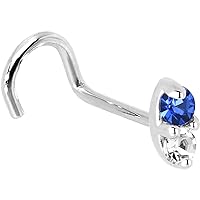 Body Candy Solid 14k White Gold 1.5mm Genuine Blue Sapphire Diamond Marquise Right Nose Stud Screw 20 Gauge 1/4