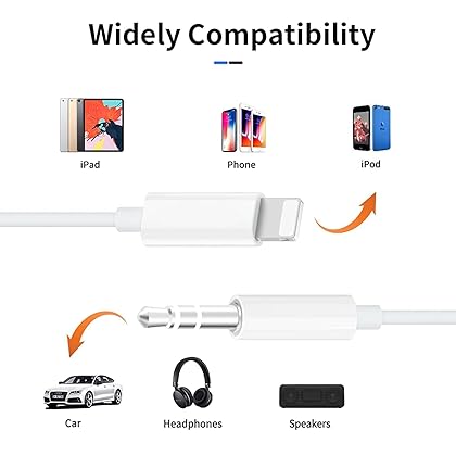 iSkey [Apple MFi Certified Aux Cord for iPhone, 3.5mm Aux Cable for Car Compatible with iPhone 13 12 11 XS XR X 8 7 6 iPad iPod for Car Home Stereo, Speaker, Headphone, Support All iOS Version