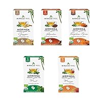 Miracle Tree - Organic Moringa Superfood Tea, 5 Pack Bundle, 5x25 Individually Sealed Tea Bags (Ginger, Rooibos, Pumpkin Spice, Mint, Mango)