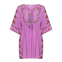 Vintage Embroidery Dress V Neck Bohemian Style Short Dreses Robe Tassels Summer Dress for Women Embroidered Dress