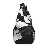 Sling Backpack crossbody for Man Woman Black White Formula Checkered Flags Pattern cross body Adjustable Chest Bag