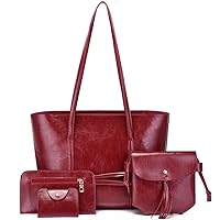 Women Synthetic Leather 4Pcs Handbag Set Tote Bag Fashion Shoulder Bag Hobo Top Handle Satchel Purse Wallet Clutch