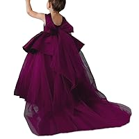 Girl's Tulle First Communion Gown Satin Sleeveless Kid Birthday Dress Fuchsia