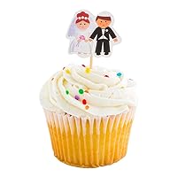 Top Cake 3.2 x 1.5 Inch Wedding Cupcake Toppers, 100 Jewish Couple Bridal Shower Cupcake Toppers - For Engagement And Bachelorette Parties, Dessert Decorations, Paper Bride And Groom Cupcake Toppers
