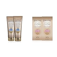 Jergens Natural Glow +FIRMING Self Tanner Body Lotion, Fair to Medium Skin Tone & Jergens Natural Glow Face Self Tanner Lotion, SPF 20 Sunless Tanning, Fair to Medium Skin Tone
